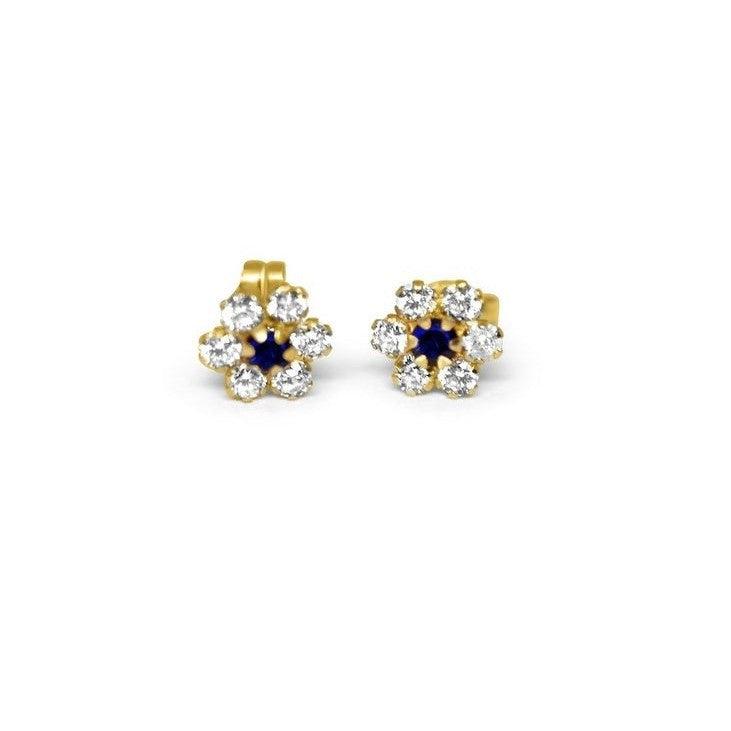 14k gouden oorknoppen wit en blauwe zirkonia