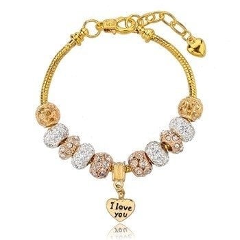 Bedelarmband strass goud 'I love you'