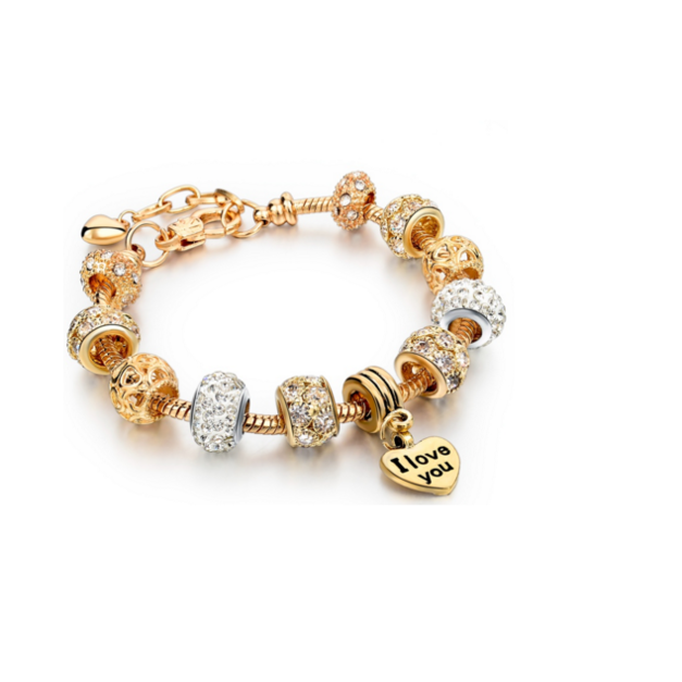 Bedelarmband strass goud 'I love you'