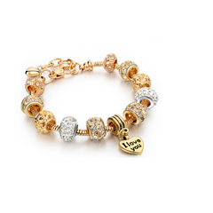 Bedelarmband strass goud 'I love you'