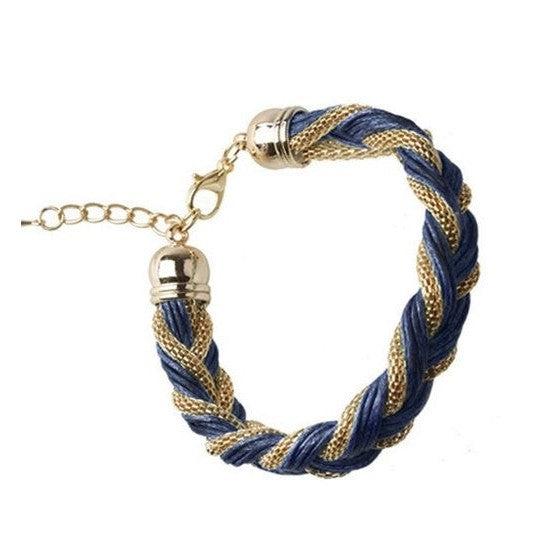 Geweven koord met schakel armbandje donkerblauw