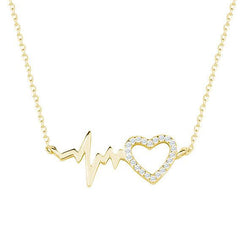 Goldplated ketting hart met hartslag