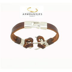 Leren anker armband bruin