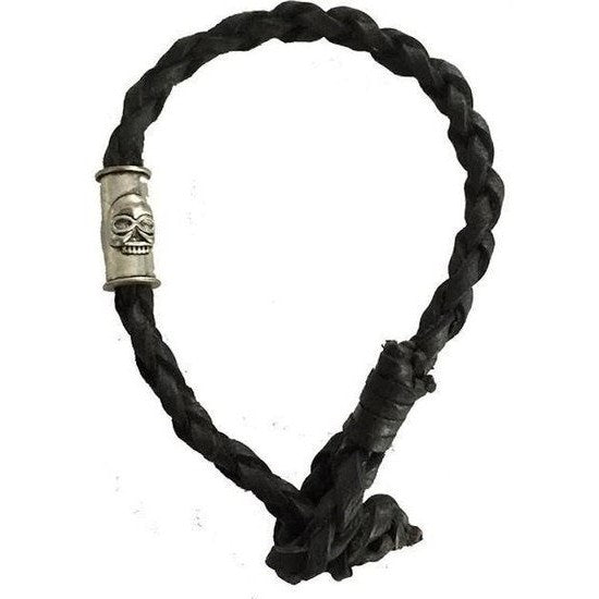 Leren armband skull Zwart