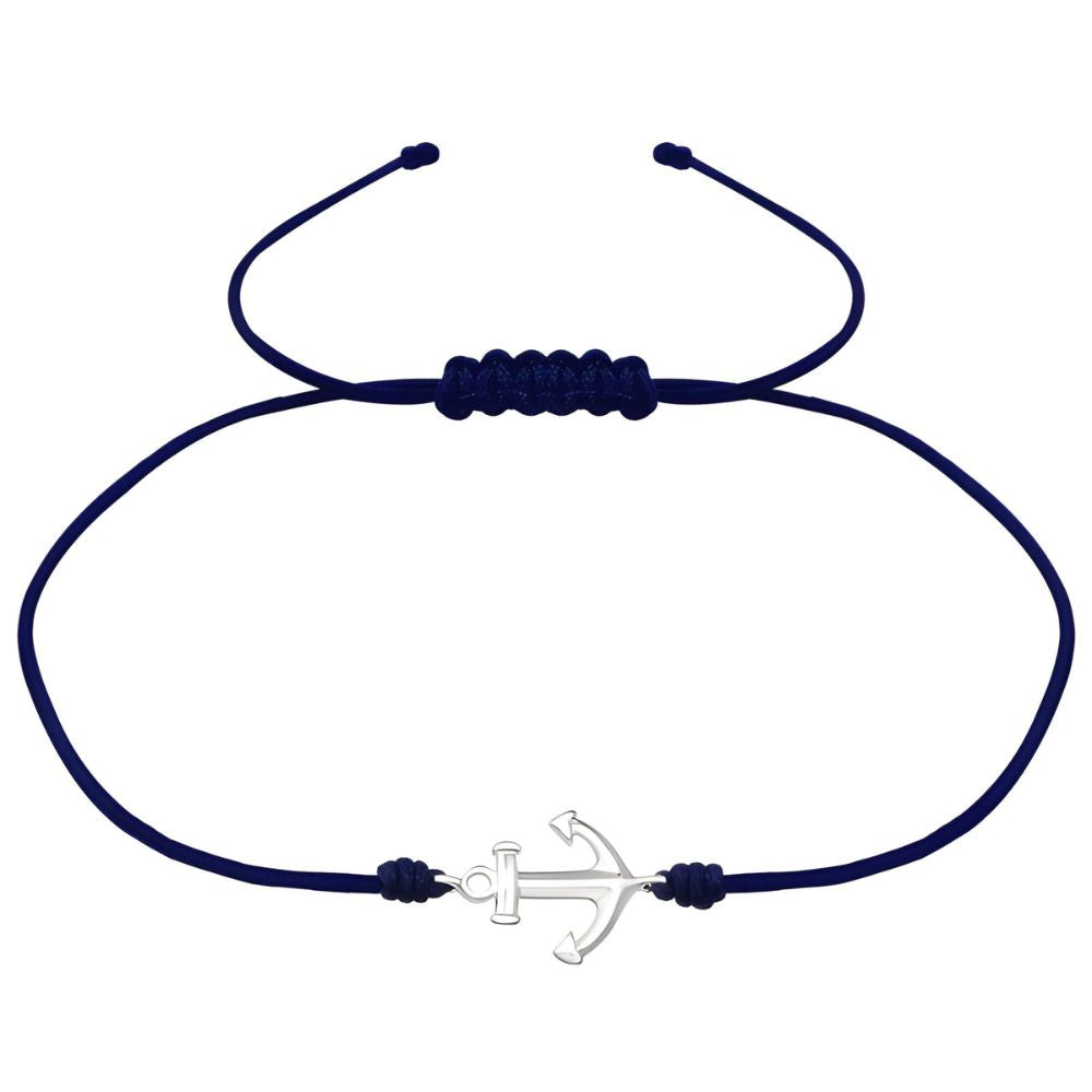 Anker armband koord donkerblauw 925 zilver